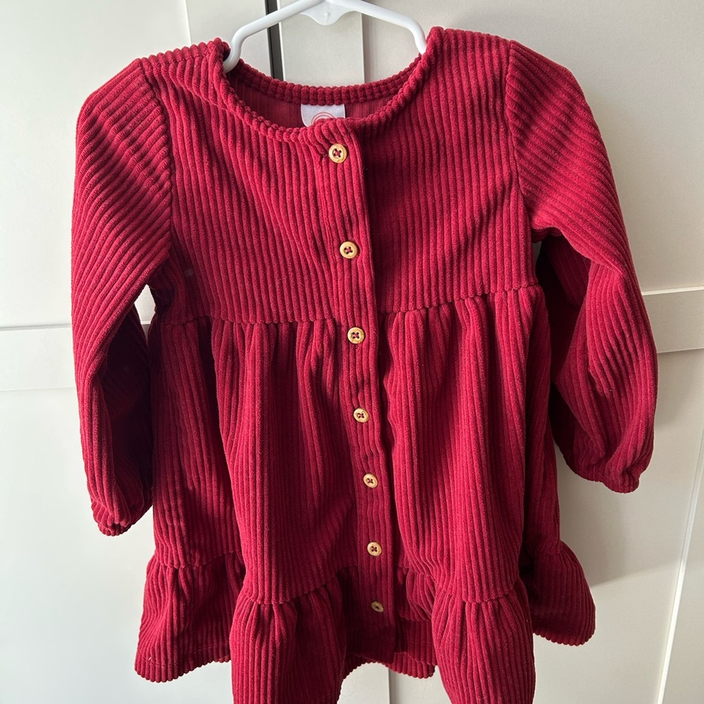 Red Button-Up corduroy Ribbed Dress